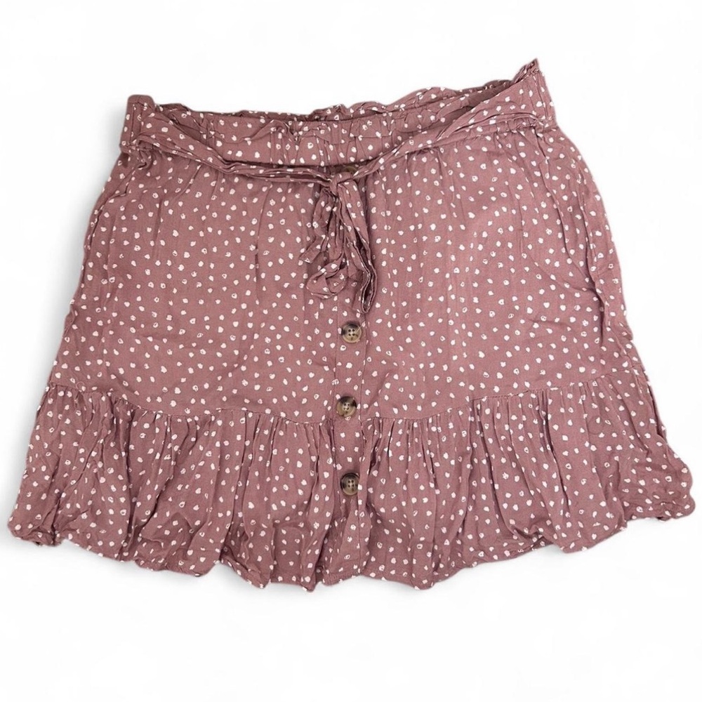 Indigo Rising Mauve Polka Dot Ruffle Mini Skirt - Size Medium